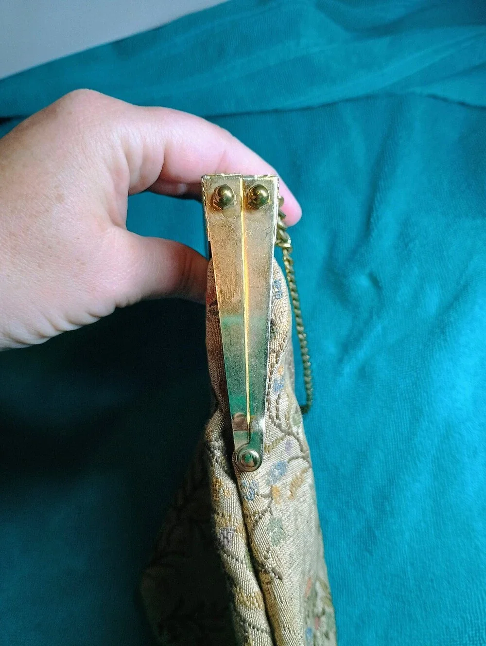 Vintage Floral Tapestry Evening Bag with Gold Frame